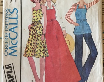 1975 McCall's Sizes Petite, Small, Medium, Large Misses' Butcher Apron Wrap-Around Dress Sewing Pattern