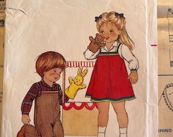 C 1970s Butterick 3592 Size 2 Toddler's Overalls Jumper Sewing Pattern