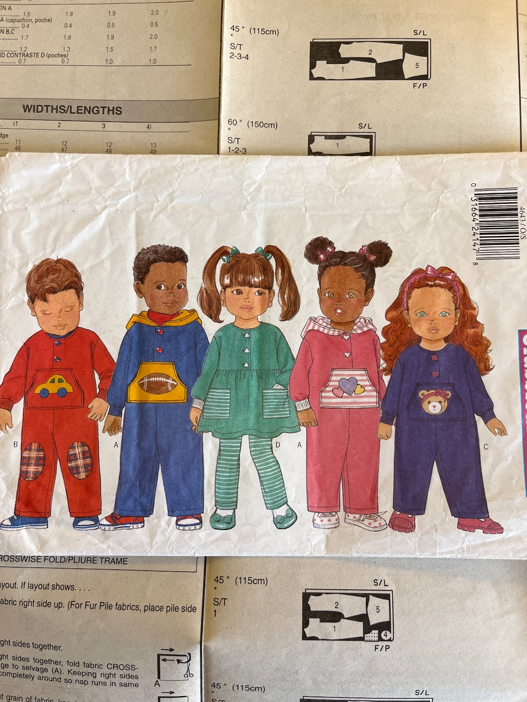 1996 Butterick 4643 Sizes 1, 2 Toddler Jumpsuit Pants Top Sewing ...