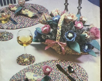 1986 Simplicity Crafts Place Mats, Coasters, Napkins, Napkin Rings, Basket, Flowers Sewing Pattern