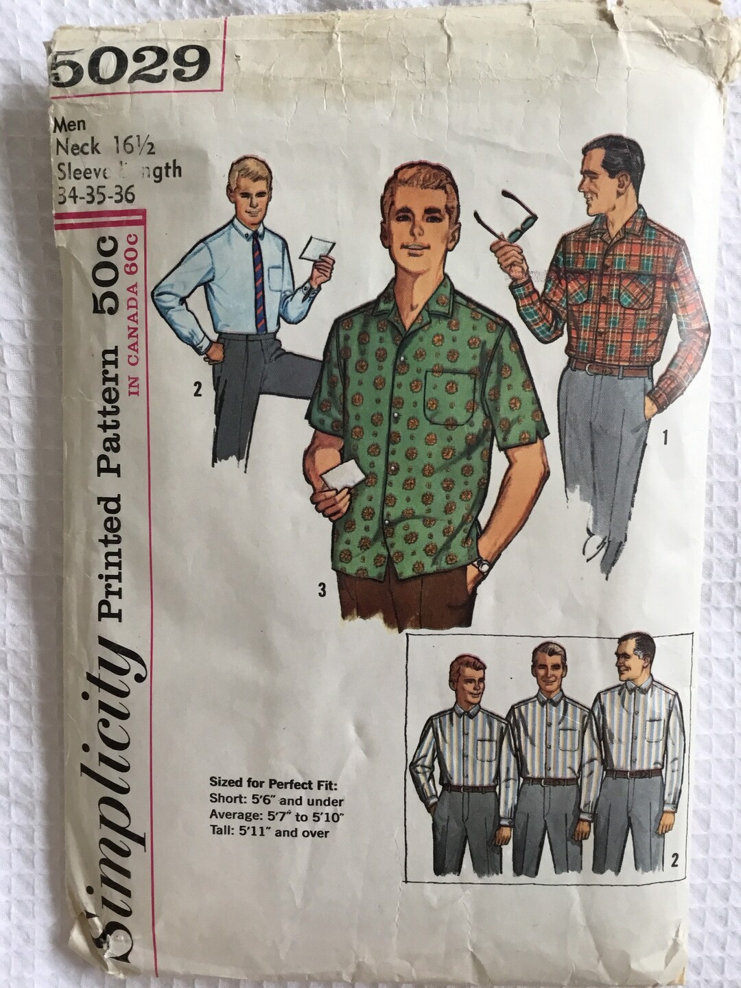 50’s vintage boring shirt 16-16 1/2 1950s Simplicity Size 16 1/2 Mens Shirt With Sleeve