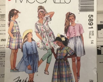1992 Easy McCall's 5891 Size 14 Girls' Jumpsuit and Dress Sewing Pattern