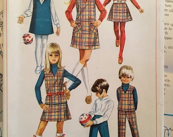 1968 Simplicity 7785 Size 2 Child's Jumper, Top, Skirt and Pants Sewing Pattern