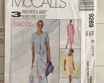 1998 McCall's 9269 Sizes 12, 14 and 16 Misses' Dresses and Jacket  Sewing Pattern