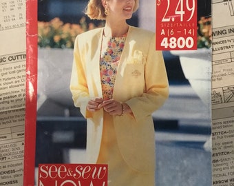 1990 Butterick See & Sew 4800 Sizes 6-14 Misses' and Petites' Jacket Top Skirt Sewing Pattern