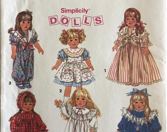 1994 Simplicity 8211 18 inch Doll Dresses, Romper, Nightgown, Bloomers Sewing Pattern