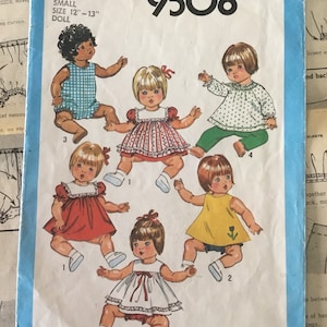 1980 Simplicity 9508 Size Small or Medium Doll Clothes Sewing Pattern