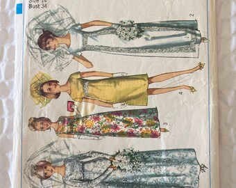 1965 Simplicity 6352 Size 34 Bust Wedding Dress with Detachable Train Sewing Pattern