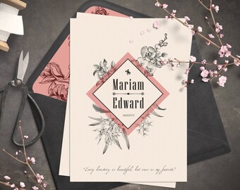 Wedding invitation | Vintage invitation | Botanic and retro look