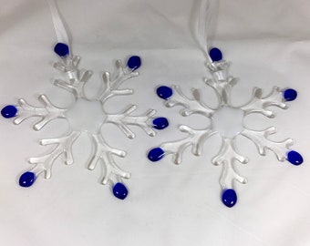 Fused glass clear snowflake ornament, sun catcher