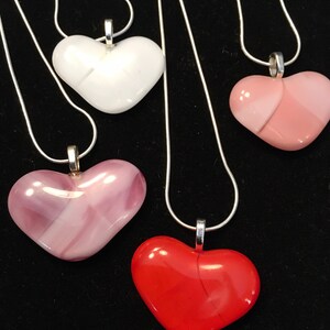 Heart glass pendant, fused glass hear necklace on silver chain