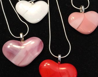 Heart glass pendant, fused glass hear necklace on silver chain