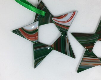 Glass Green White and Orange red Star Christmas Ornament for Tree Decoration Window Hanging Suncatcher Gift