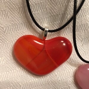 Red Pink white heart pendant necklace on black cord image 9