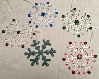 Fused glass clear snowflake ornament, sun catcher