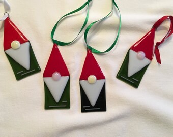 Fused Glass Gnome Santa Ornament Multi-colored Decoration Holiday Suncatcher Gift for Xmas