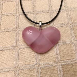 Red Pink white heart pendant necklace on black cord image 10