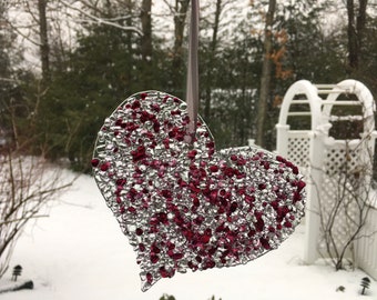 Jeweled Glass heart ornament, heart sun catcher