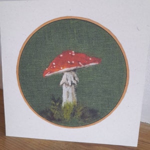 Cartão de impressão de cogumelo venenoso em feltro agulha/cartão de aniversário/ação de graças/personalizado/cartão de cogumelo/amanita muscaria