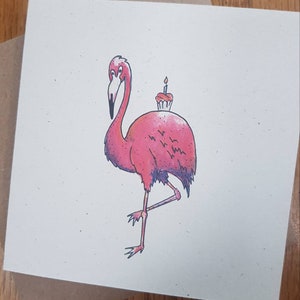 Cartão de aniversário flamingo/personalizado/cartão de comemoração em aquarela e tinta