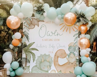 Dinosaur Baby Shower Backdrop, Personalized Dino Backdrop for Baby Shower,Baby Shower dessert table decor,Oh Boy, 754