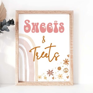 Retro Groovy Sweets and treats Sign, 1st Birthday Dessert Table Party Sign- INSTANT DOWNLOAD,GR001