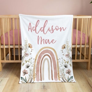 Boho Rainbow Baby Blanket/Floral Wildflower Rainbow Baby Bedding Girl/Personalized Baby Blanket/Baby Gift / Blanket Girl