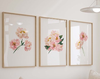 Pink Floral Garden Watercolor Prints,  Blush Floral Nursery Wall Art, Wildflower Girl's Room Decor, Set of 3 Art Prints Shipped, 208