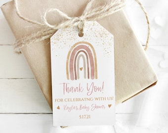 Editable Boho Rainbow Thank You Party Tags, Baby Shower Favor Gift Tags, Blush Rainbow Birthday tag, Rainbow Party Decor, R001,Rb001