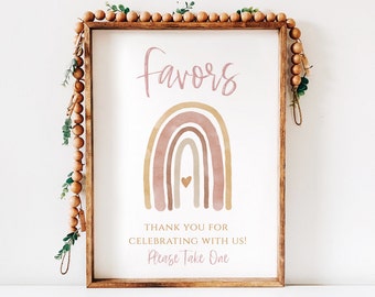 Boho Rainbow Favors Sign Blush, 1st Birthday Favors Table Party Sign- INSTANT DOWNLOAD,R001