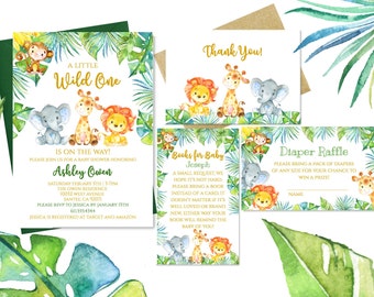 Safari Baby Shower Invitation bundle. Wild one invite, Jungle baby shower Invitation. Animal Baby Shower Invitation. Pm026