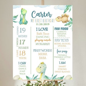 Dinosaurs First Birthday milestone sign boy - 1st party poster banner milestone template/ Dino milestone/ PMD