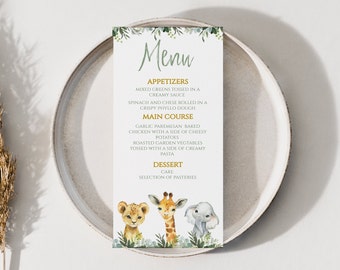 Safari Menu, Editable PDF, Safari Baby Shower Menu, Printable ,Jungle Animal,Instant Download,SA2020