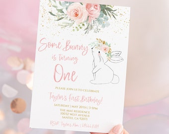 First Birthday Some Bunny is Turning One EDITABLE Invitation,Bunny birthday Invite, Spring Easter birthday, bunny birthday invitation, B001