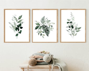 Botanical Print Set, Greenery Art, Bedroom Wall Decor, Plant Poster, Home Decor Gift, Foliage Watercolor, Leaf Print, Living Room Wall Art