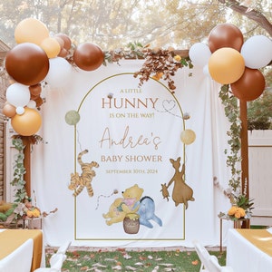 Classic Winnie the Pooh Baby Shower Printed Backdrop, Pooh Bear Gender Neutral Themed Sprinkle | Baby Shower Decor, WP500