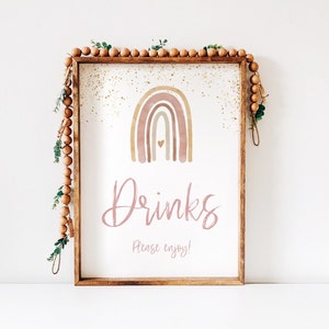 Boho Rainbow Drinks Table Sign Blush, 1st Birthday Table Party Sign- INSTANT DOWNLOAD,R001