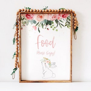 Floral Bunny Food Table Sign Blush, 1st Birthday Table Party Sign- INSTANT DOWNLOAD, B001