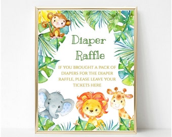 diaper raffle sign safari, Wild One table sign,PRINTABLE,Safari table sign, elephant party decor, safari gift sign, lion, Pm026