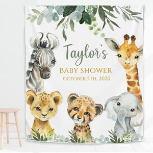 Safari Animal Baby Shower Backdrop for Boy, Greenery Jungle Backdrop for Baby Shower, Wild One Backdrop,pm026, SA2020
