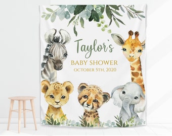 Safari Animal Baby Shower Backdrop for Boy, Greenery Jungle Backdrop for Baby Shower, Wild One Backdrop,pm026, SA2020