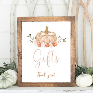 baby shower gift sign, girl baby shower, pumpkin baby shower, fall baby shower, pumpkin watercolor,gift sign, 8x10, PO001