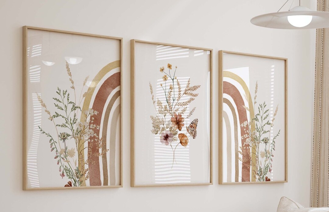 Boho Rainbow Wildflower Watercolor Prints, Floral Nursery Wall Art ...