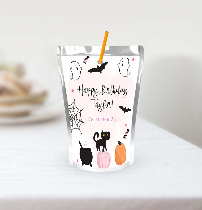 Editable Ghost Halloween Capri Sun Label First BirthdayPrintable Halloween BirthdayGhoul Girls Birthday Party Decor H001 image 1