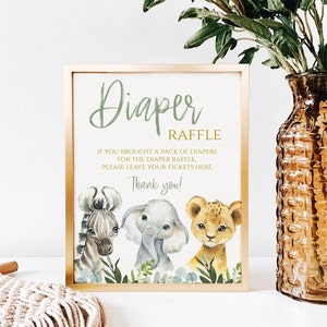 diaper raffle sign safari, Wild One table sign,PRINTABLE,Safari table sign, elephant party decor, safari gift sign, lion,  SA2020