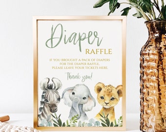 diaper raffle sign safari, Wild One table sign,PRINTABLE,Safari table sign, elephant party decor, safari gift sign, lion,  SA2020