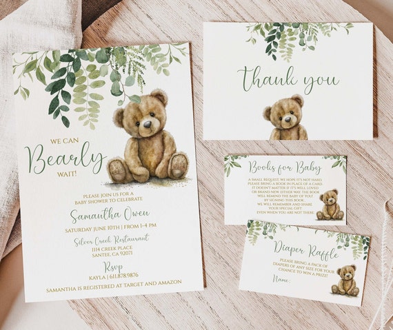 EDITABLE Bear Baby Shower Invitation We Can Bearly Wait Bear