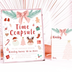 BEWERKBARE Christmas Time Capsule en bijpassende notitiekaarten, wat leuk afdrukbaar 1e verjaardagsfeestje, 1001