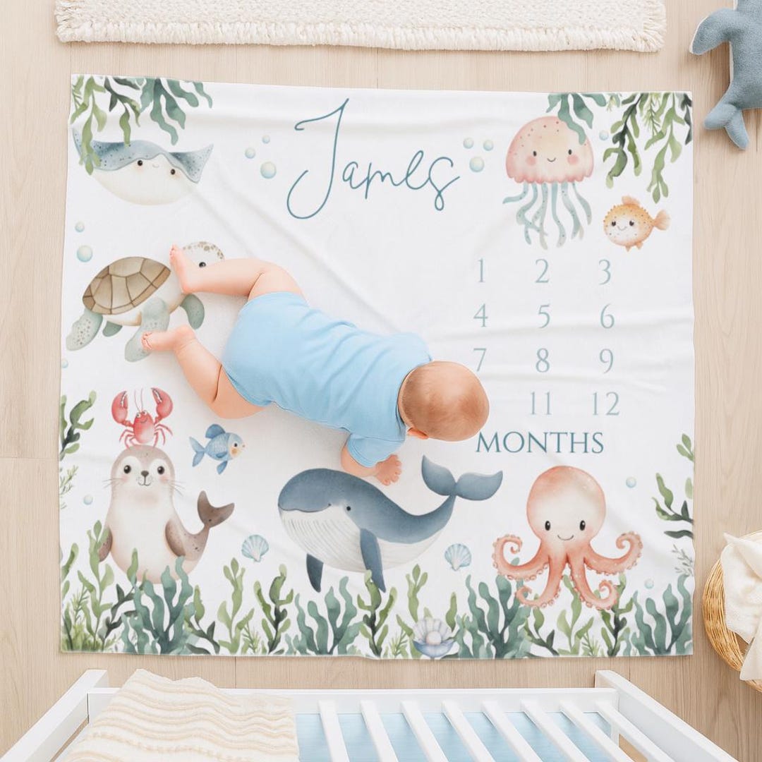 Under the Sea Milestone Baby Blanket/ Personalized Boy Baby Blanket ...