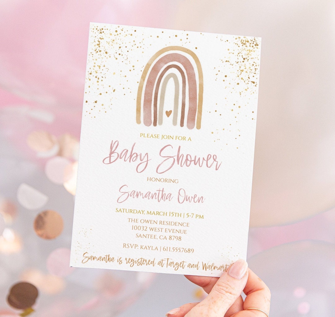 Modern Rainbow Baby Shower Invitation Girl Editable Blush Rainbow ...
